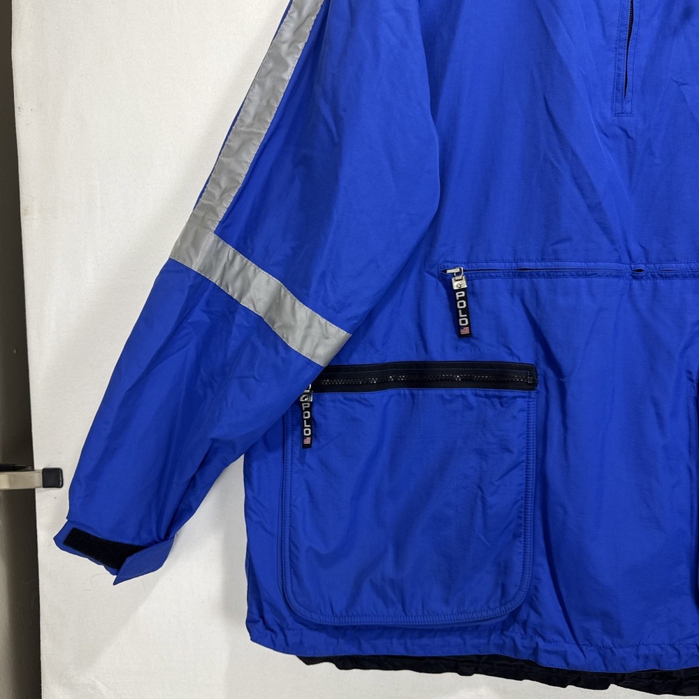 VTG 90's POLO SPORT Anorak Deadstock Windbreaker Jacket sz L Blue Reflectors - Picture 4 of 9